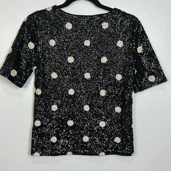 J. Crew Cotton Sequin Polka Dot Top Blouse Black White Size XS - Picture 5 of 11